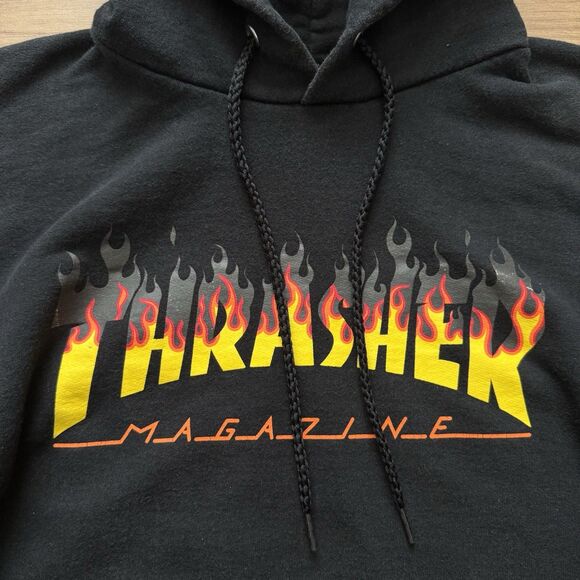 Thrasher Flame Logo Hoodie Black San Francisco Skate Mag Graphic Sz M Distressed - Picture 5 of 8